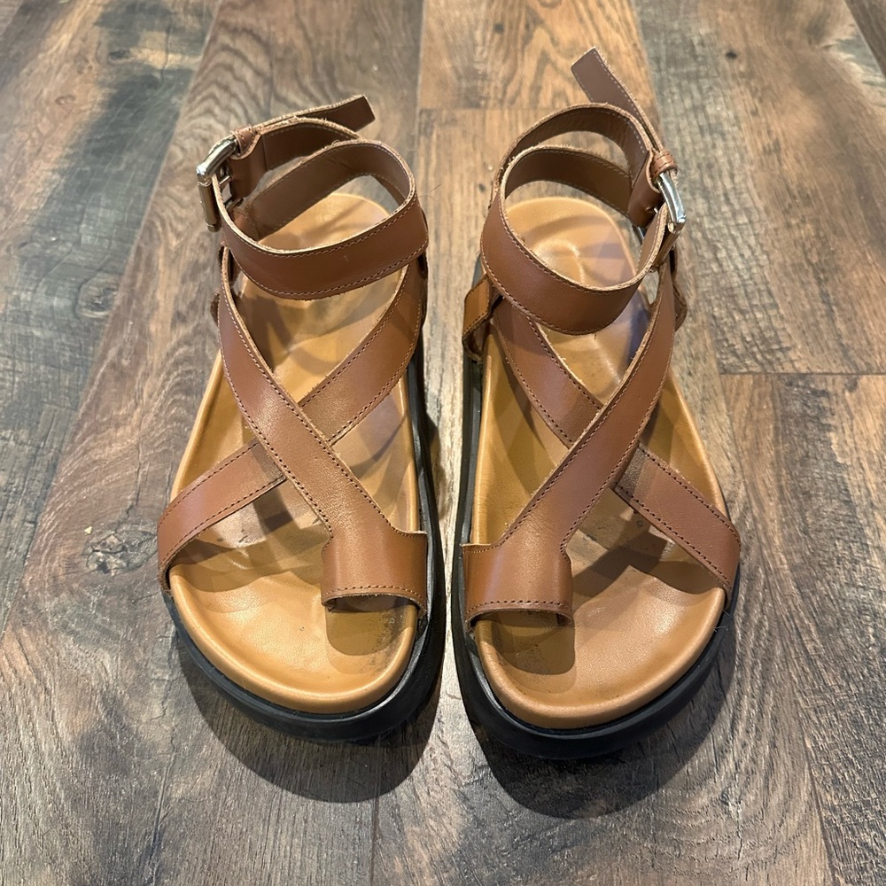 & OTHER STORIES Brown Leather Strappy Chunky Platform Sandals - Picture 4 of 9